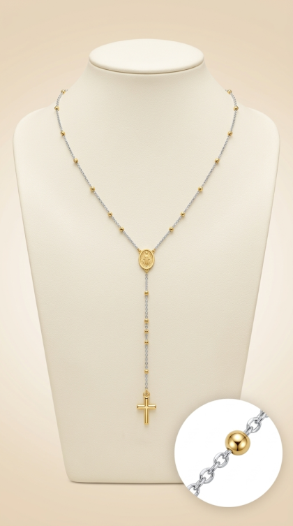 Rosario en oro combinado 18K